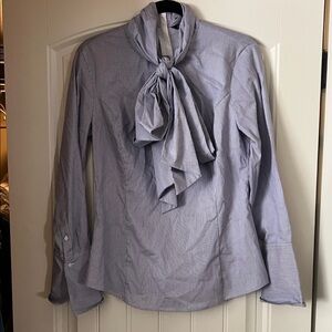 Striped Bow Tie Neck Blouse in Light Lavender